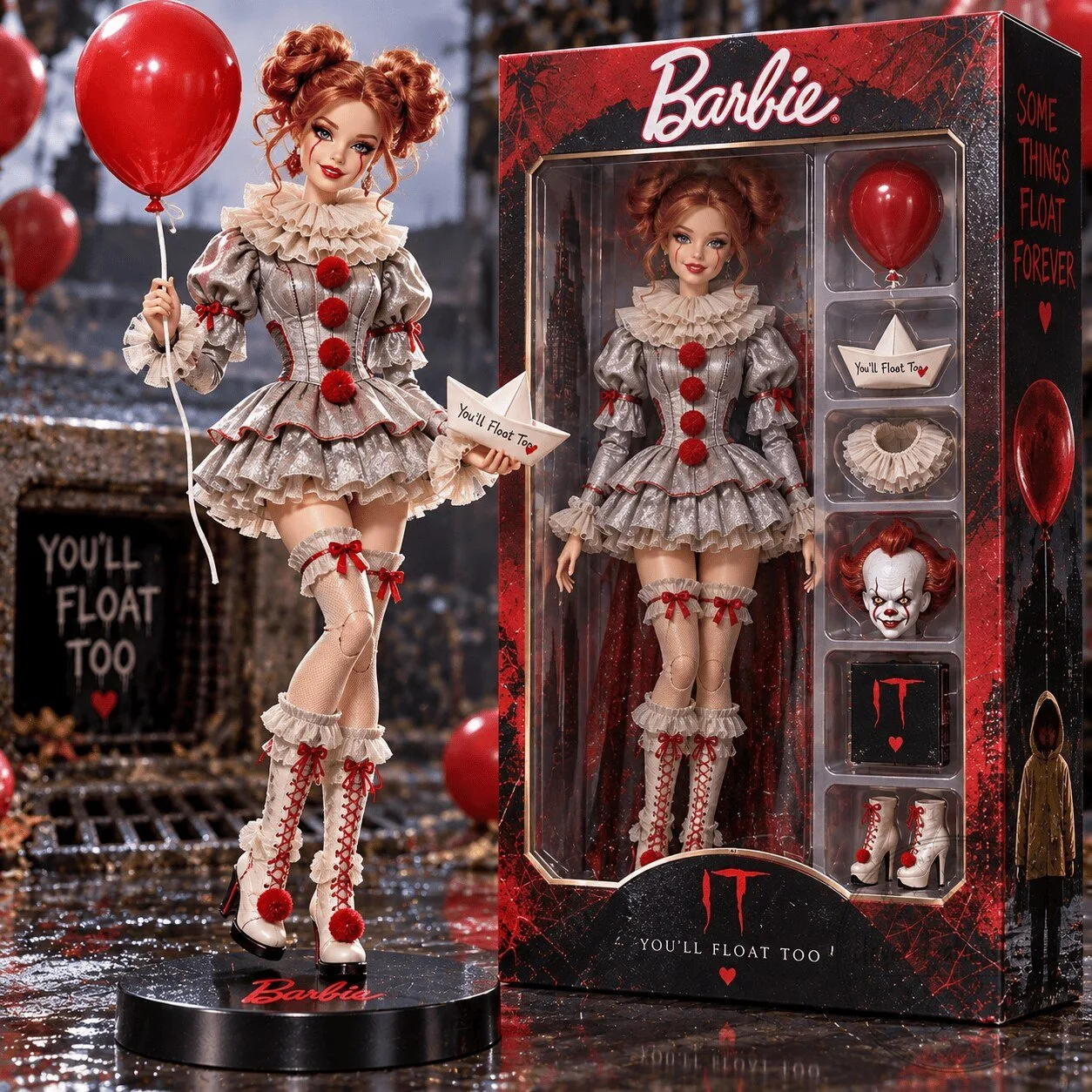IT Pennywise Clown Barbie Collector Doll with Red Balloon