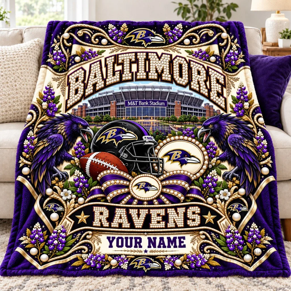 Baltimore Ravens Football Team M&T Bank Stadium Custom Name Blanket Baltimore Ravens Football Team M&T Bank Stadium Custom Name Blanket