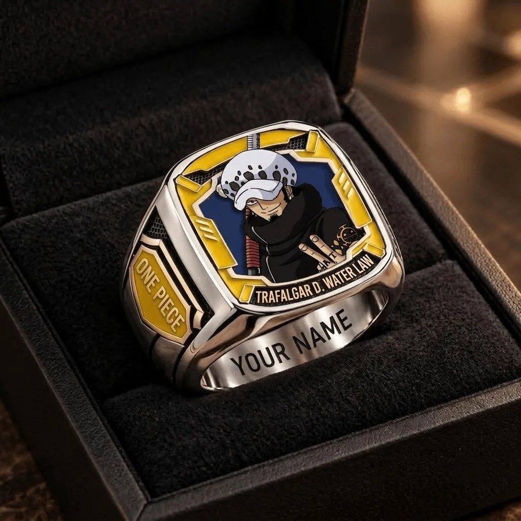 Trafalgar D Water Law One Piece Anime Fan Art Custom Engraved Ring