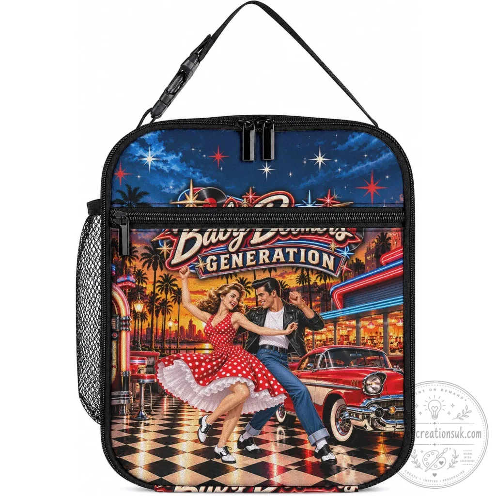 Baby Boomers Generation Vintage 1950s Diner Rock and Roll Lunch Bag