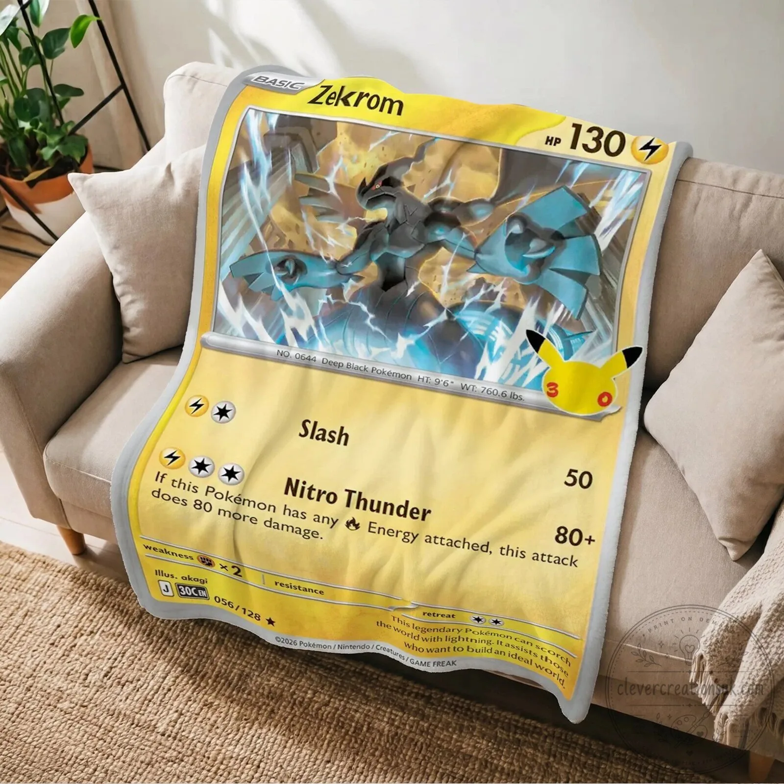 Zekrom Pokemon Trading Card Game Design Fleece Blanket