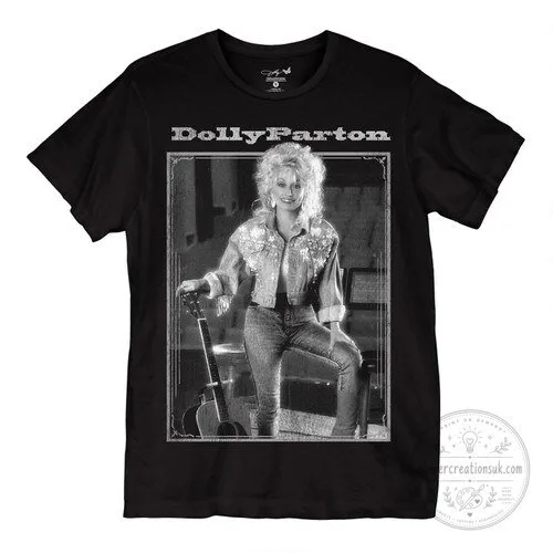 Dolly Parton Black and White Photo Graphic Print Short Sleeve T-Shirt