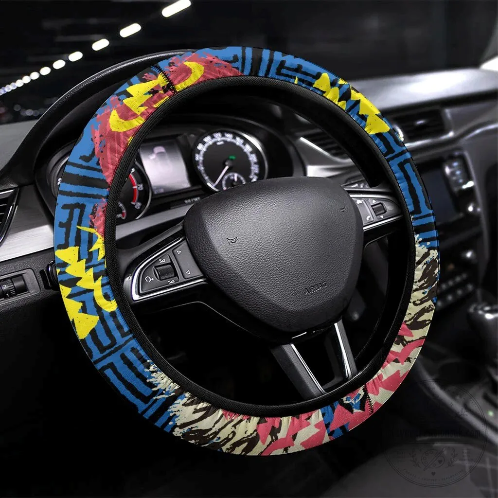 Colorful Tribal Striped Heritage Art Steering Wheel Cover for Car Interior Decor