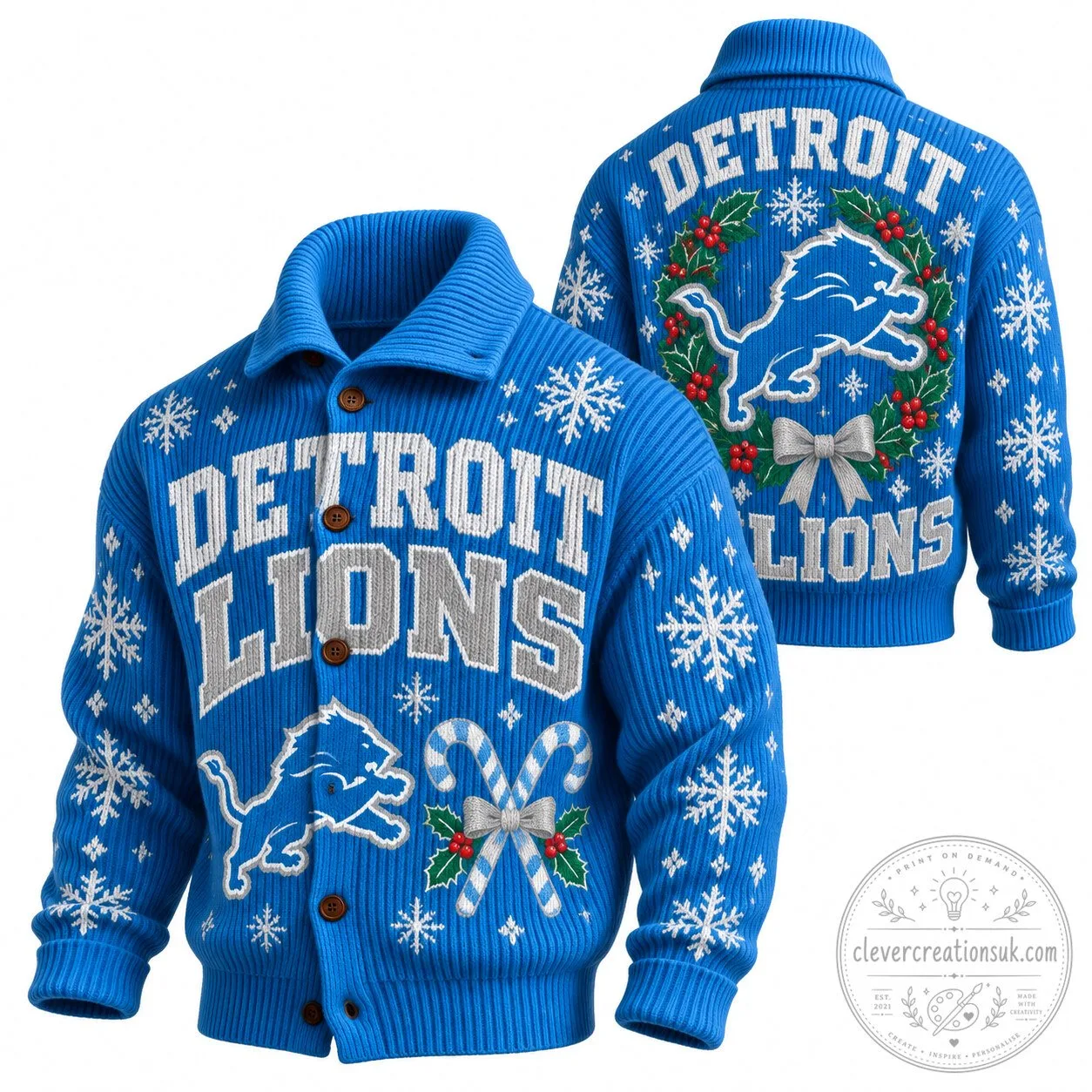 Detroit Lions Ugly Christmas Sweater Knit Cardigan for Men and Women