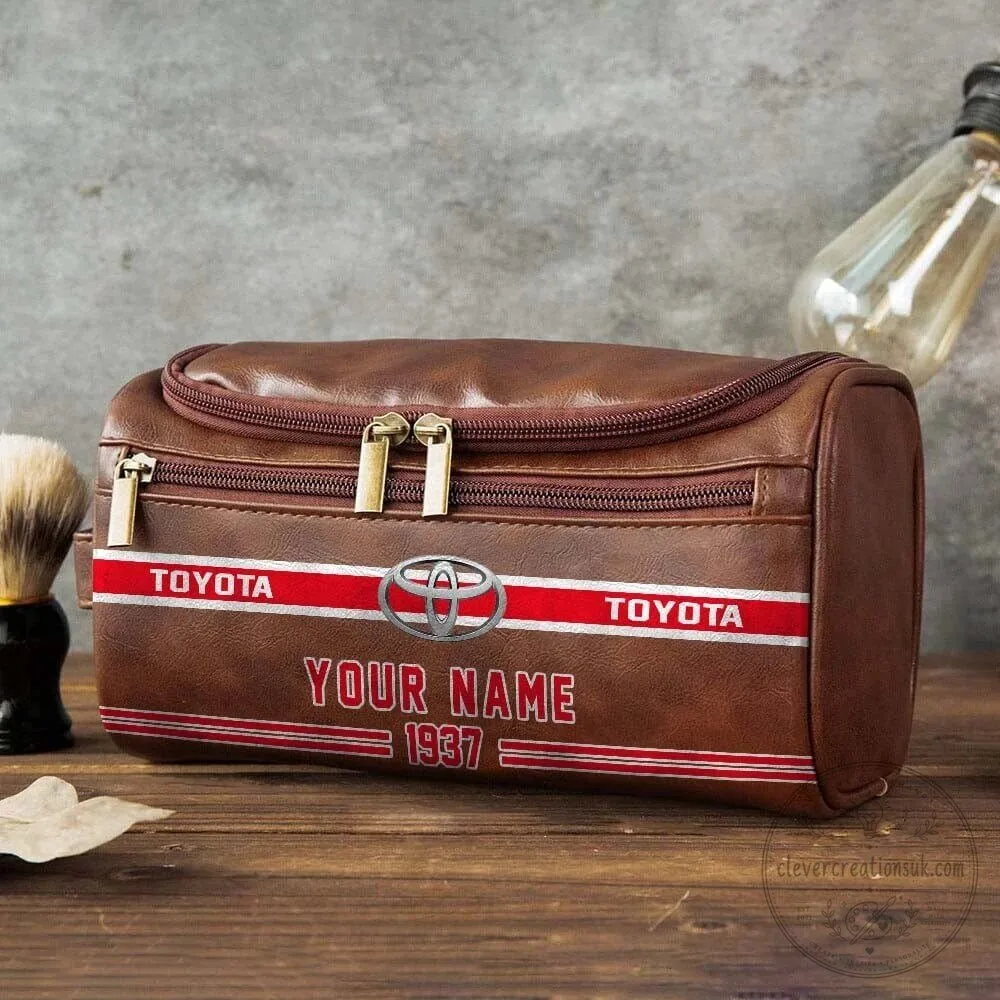 Personalized Toyota Vintage Oil Wax Leather Toiletry Bag