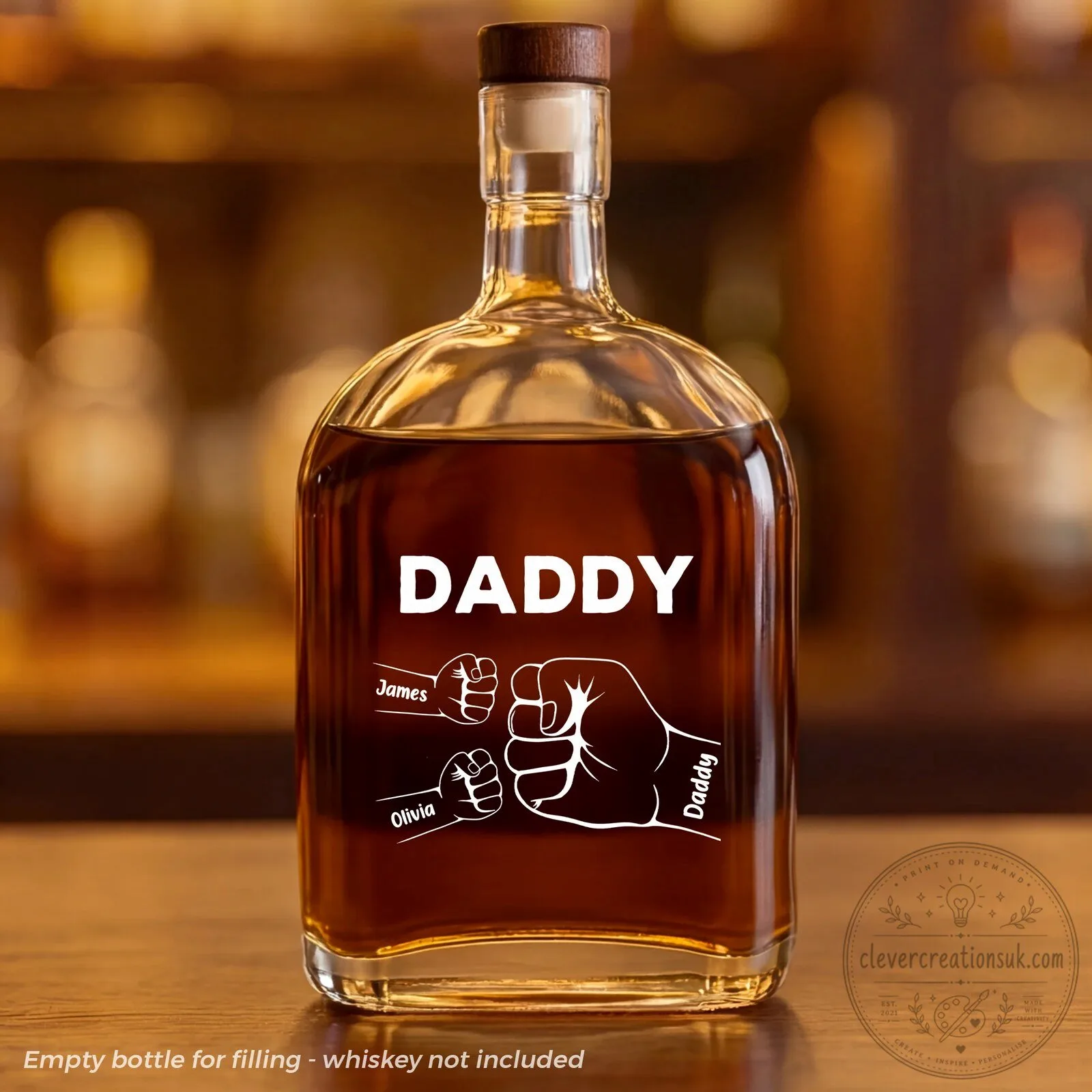 Personalized Daddy Fist Bump Whiskey Decanter Bottle for Father's Day Gift