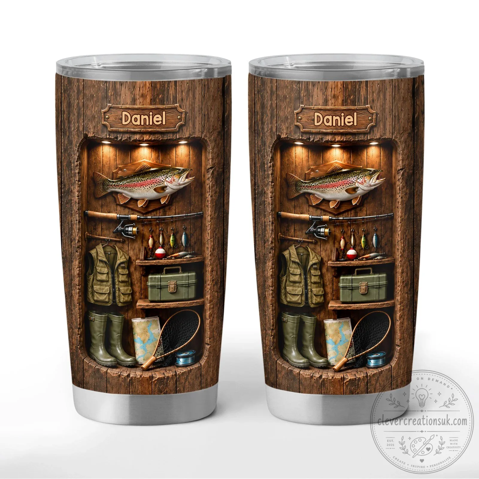 Personalized Fishing Gear Display Tumbler for Anglers and Fishermen