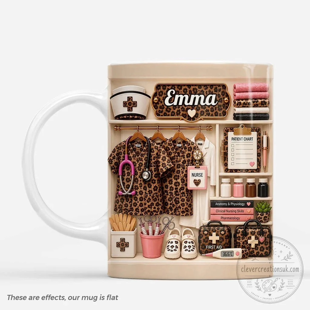 Personalized Leopard Print Nurse Essentials Coffee Mug for Healthcare Professionals