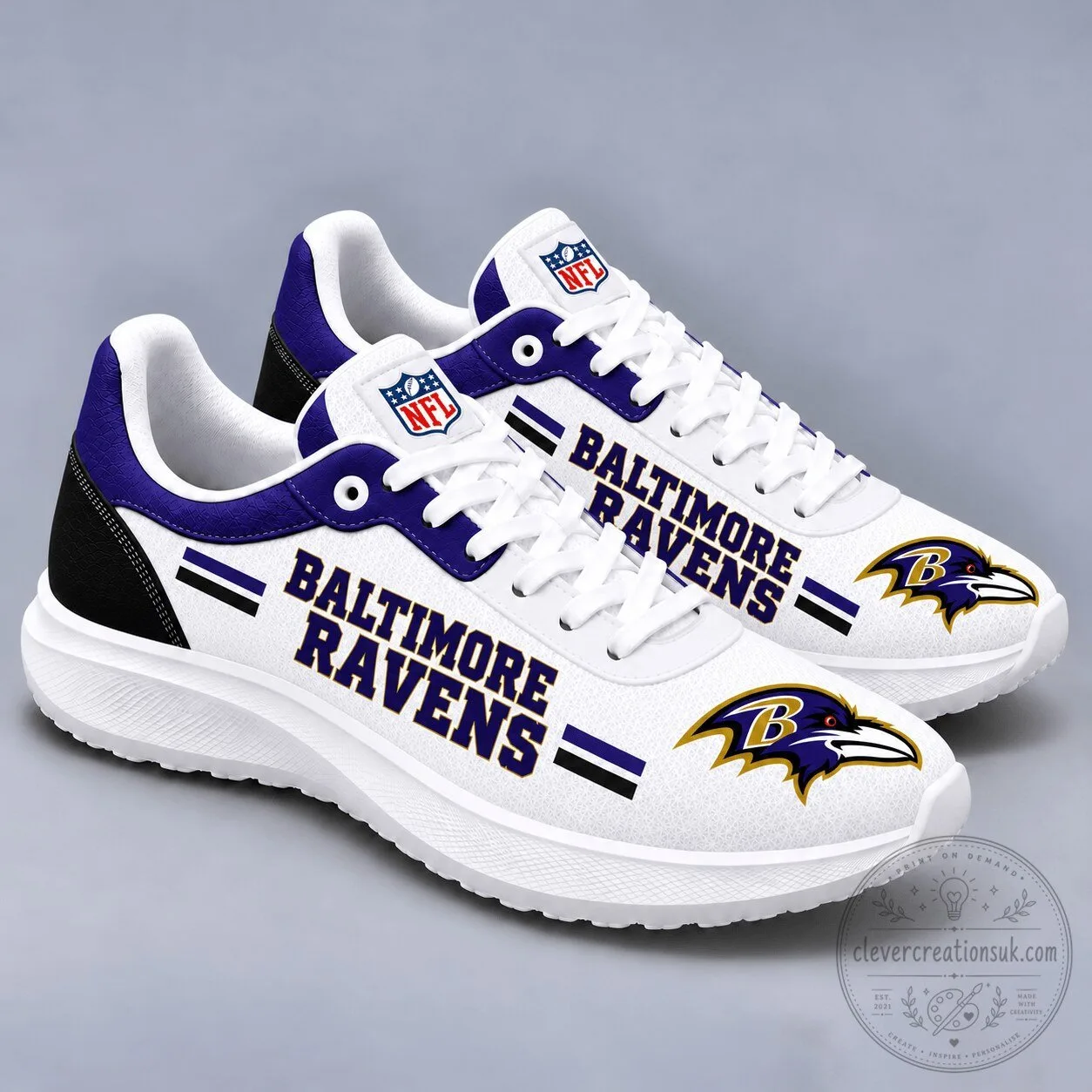 Baltimore Ravens NFL Team Logo White Sport Sneakers Shoes For Men Women