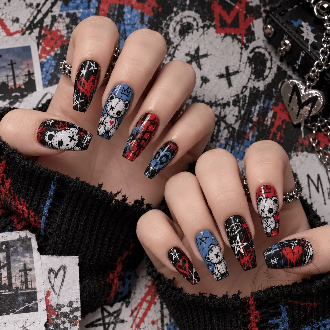 Radiohead Graffiti Bear Alternative Rock Music Press-On Nails Set