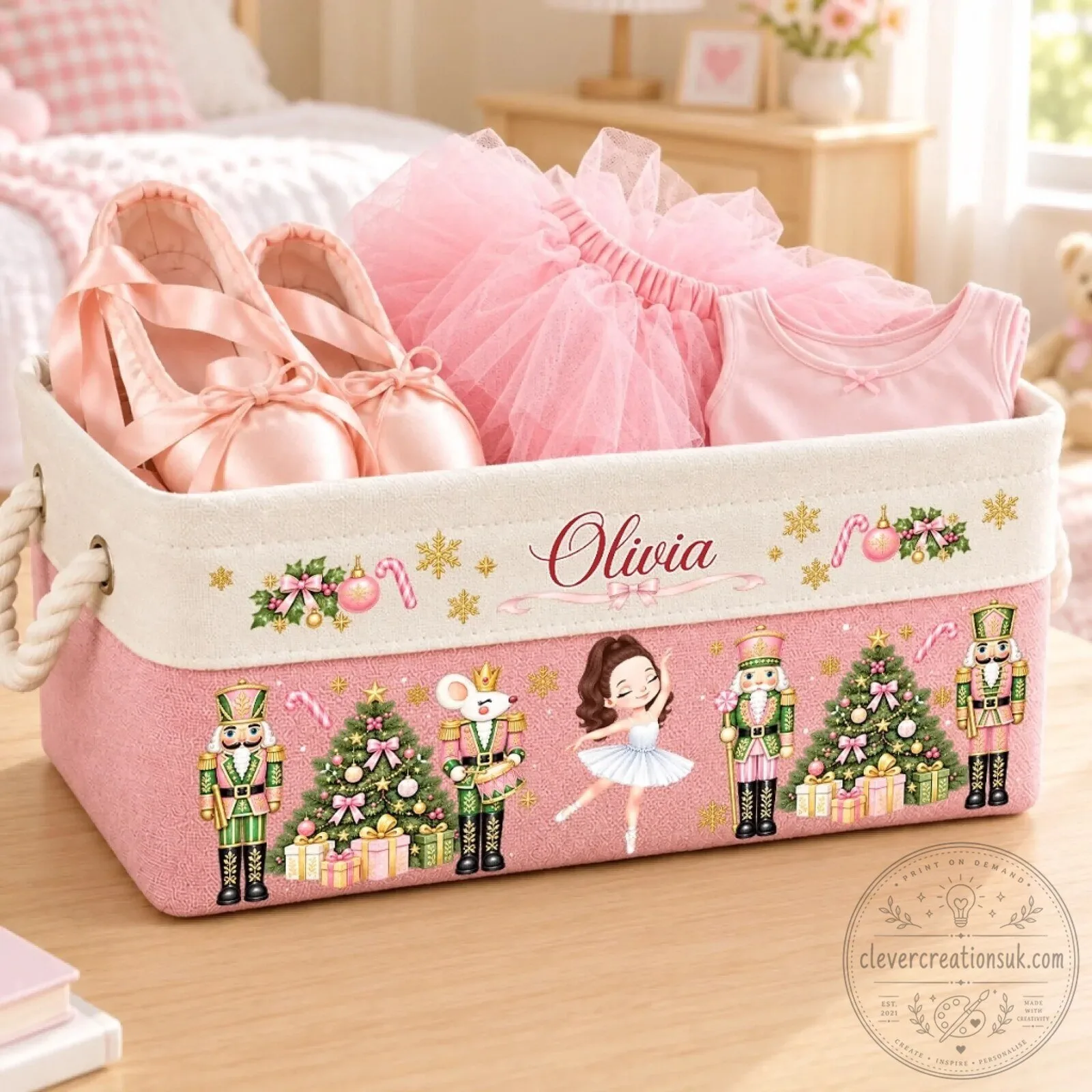 Personalized Nutcracker Ballerina Christmas Storage Basket for Girls 7 Personalized Nutcracker Ballerina Christmas Storage Basket for Girls