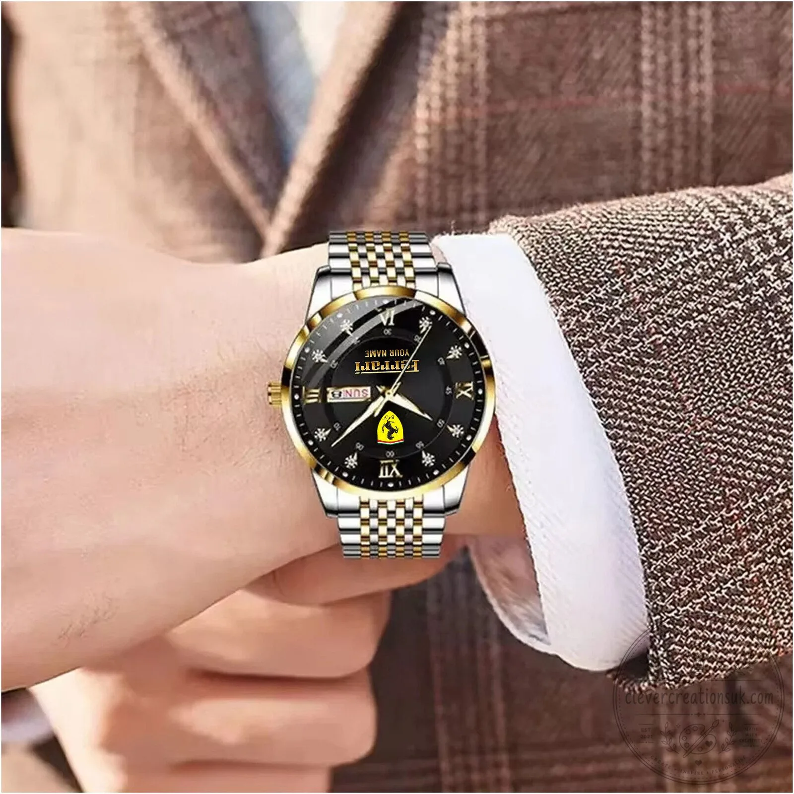 Ferrari Scuderia Shield Logo Gold Tone Stainless Steel Men's Watch 20 Ferrari Scuderia Shield Logo Gold Tone Stainless Steel Men
