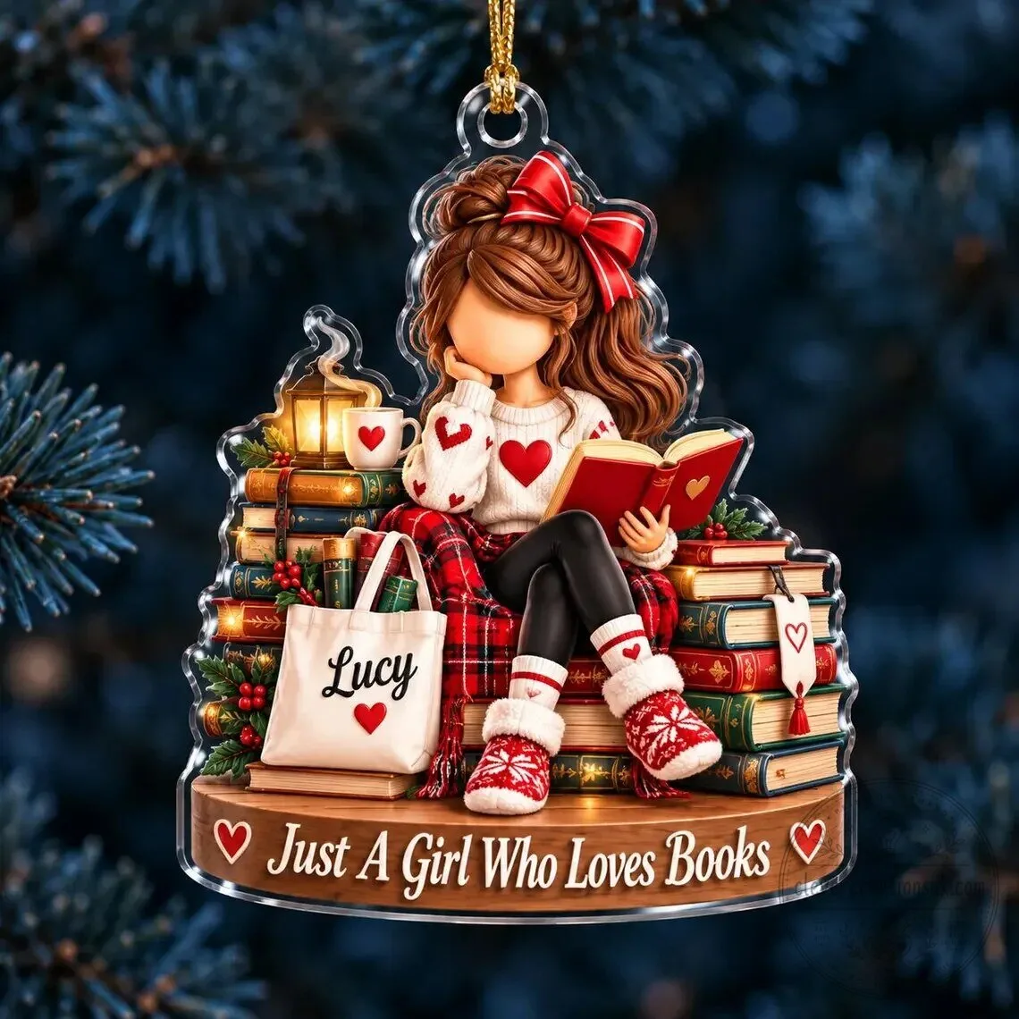 Personalized Just A Girl Who Loves Books Christmas Tree Ornament