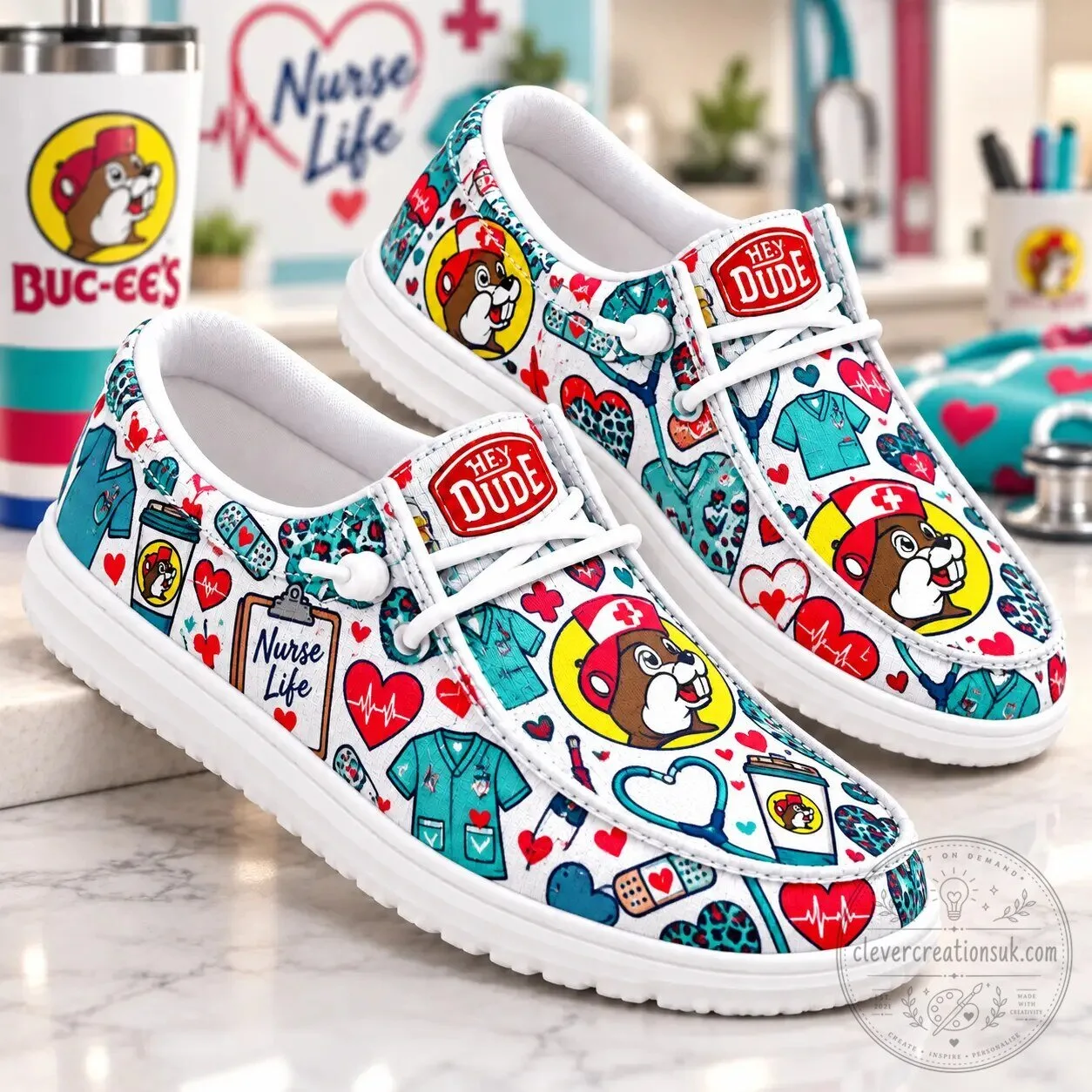 Buc-ee's Nurse Life Hey Dude Style Shoes for Women