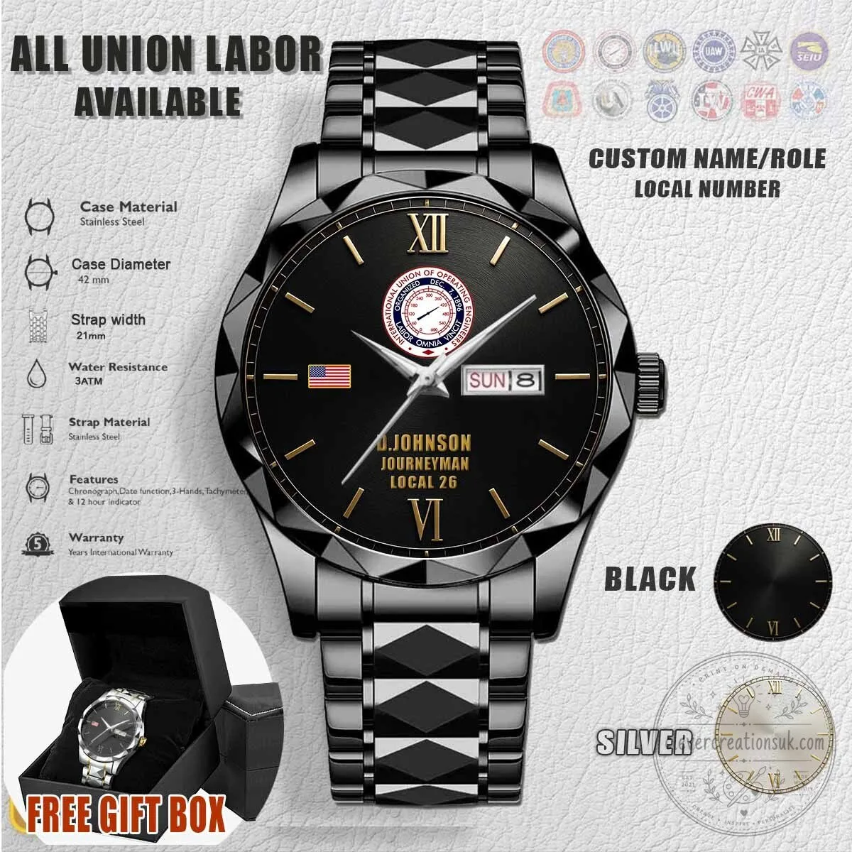 International Union of Operating Engineers Custom Stainless Steel Watch