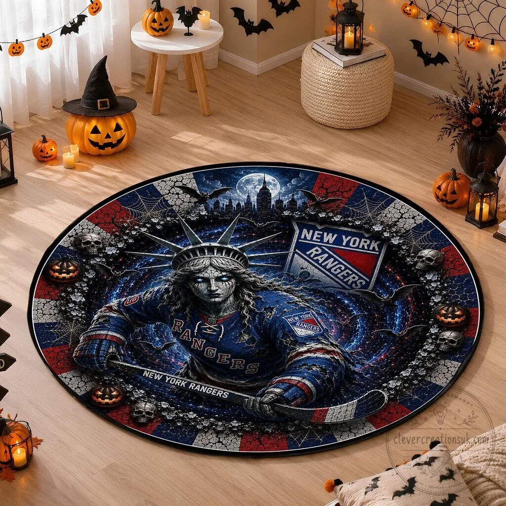 New York Rangers Halloween Statue of Liberty Zombie Round Quilted Rug
