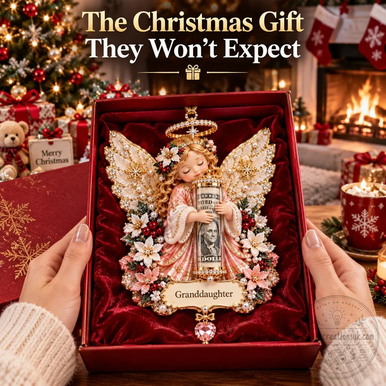 Christmas Angel Granddaughter Ornament with Cash Holder for Holiday Gift Giving