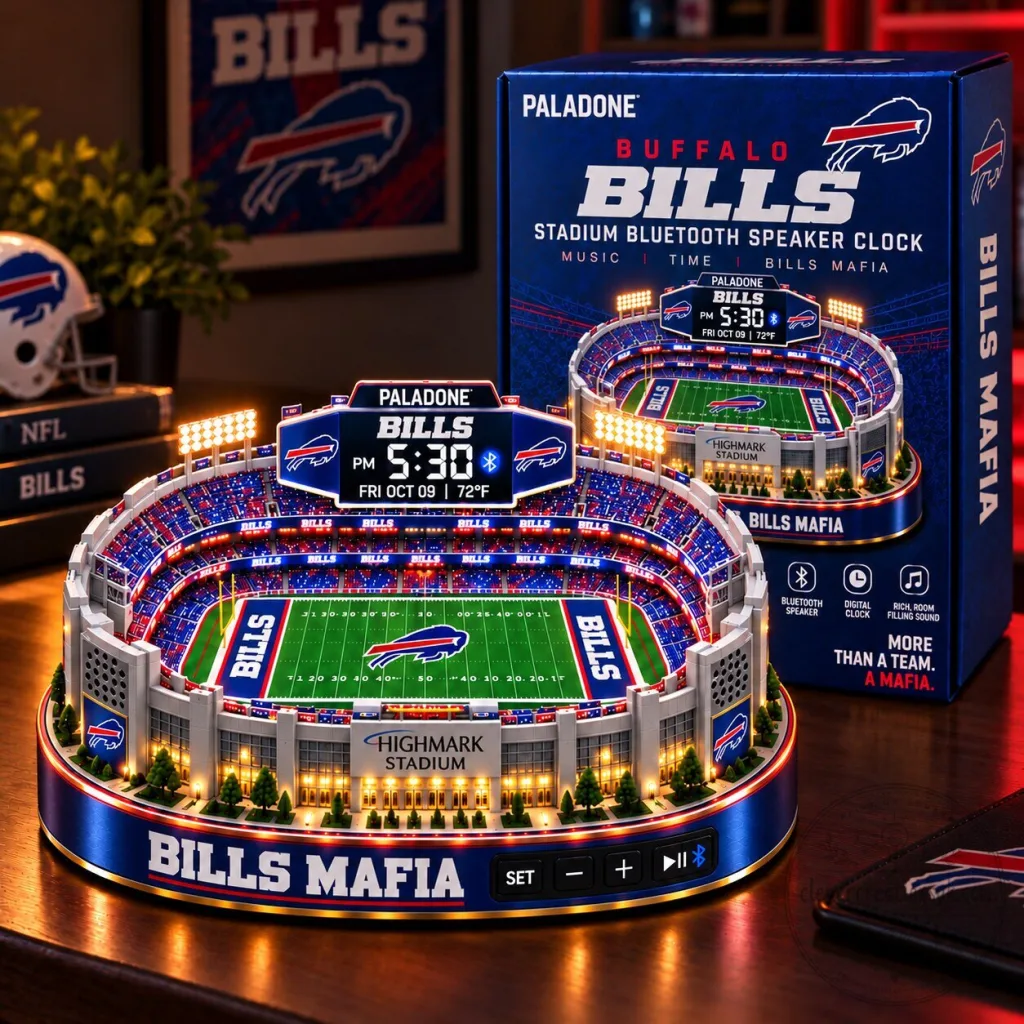 Buffalo Bills Highmark Stadium Bluetooth Speaker Clock with Digital Display Buffalo Bills Highmark Stadium Bluetooth Speaker Clock with Digital Display