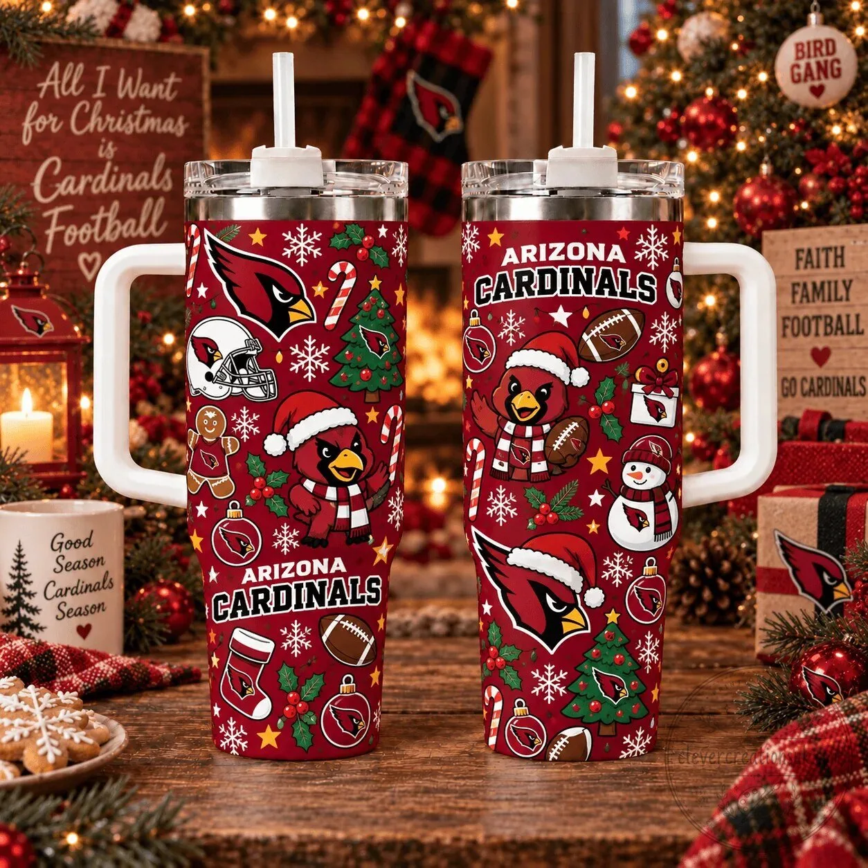 Arizona Cardinals Christmas Football Team Holiday Season Tumbler with Handle