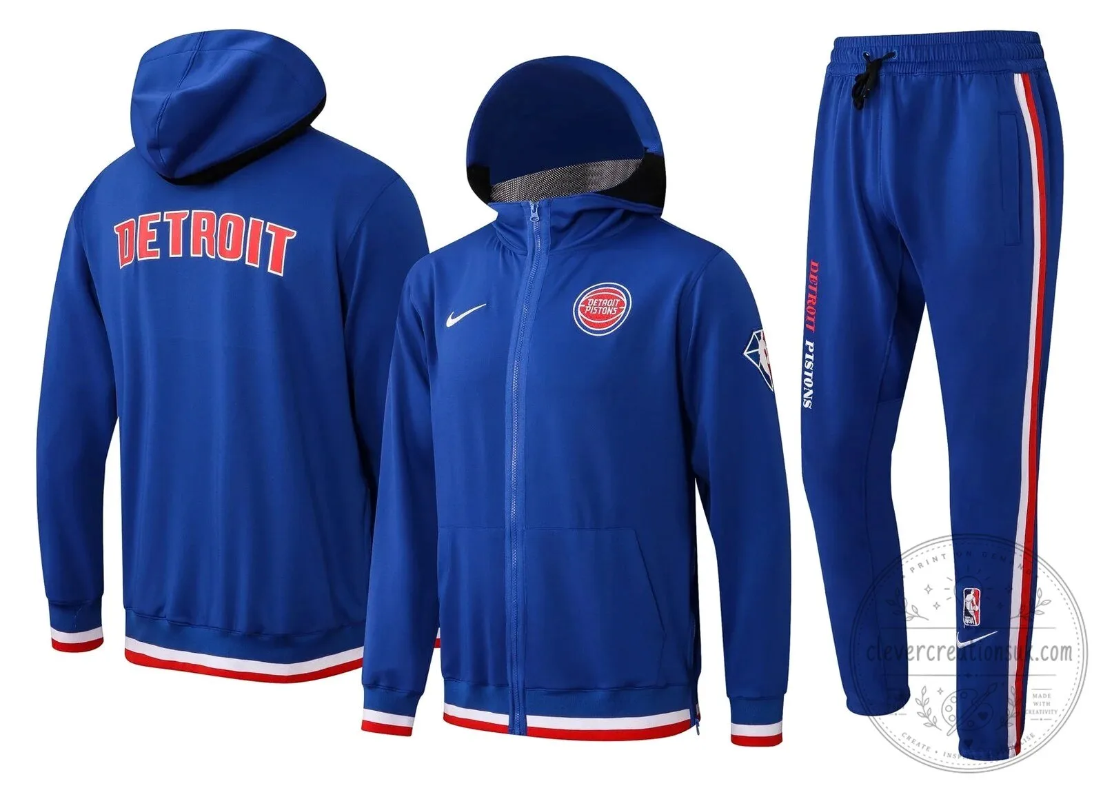 Detroit Pistons NBA Basketball Team Royal Blue Full-Zip Hoodie Tracksuit