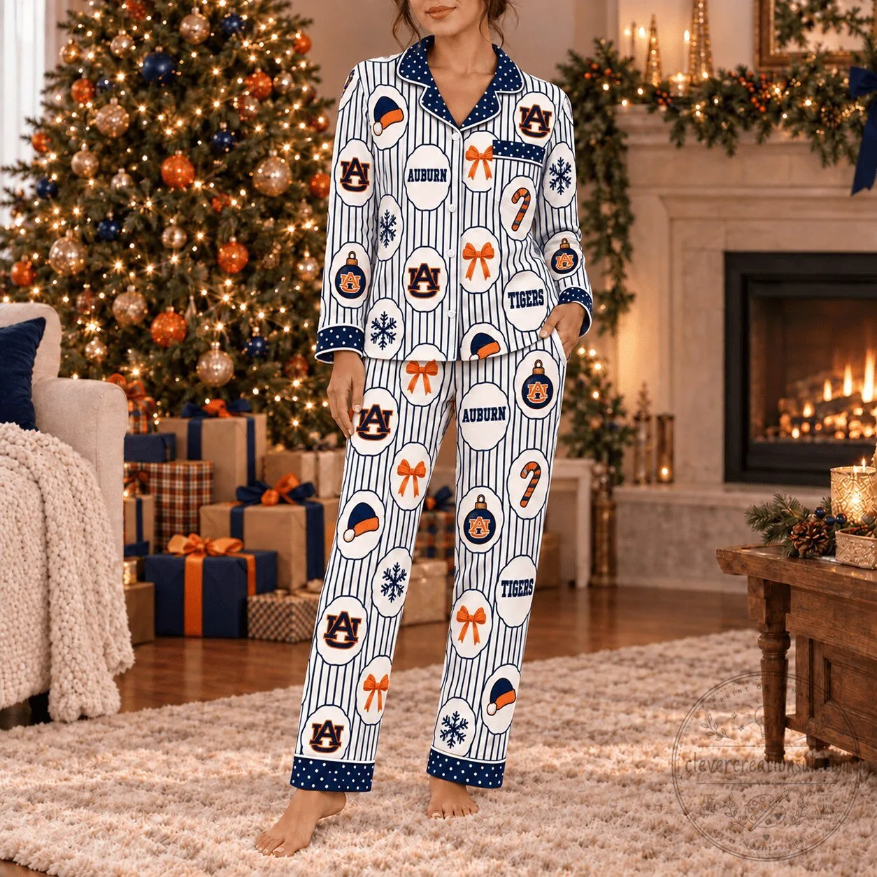 Auburn Tigers Christmas Holiday Button-Up Long Sleeve Pajamas Set 2 Auburn Tigers Christmas Holiday Button-Up Long Sleeve Pajamas Set