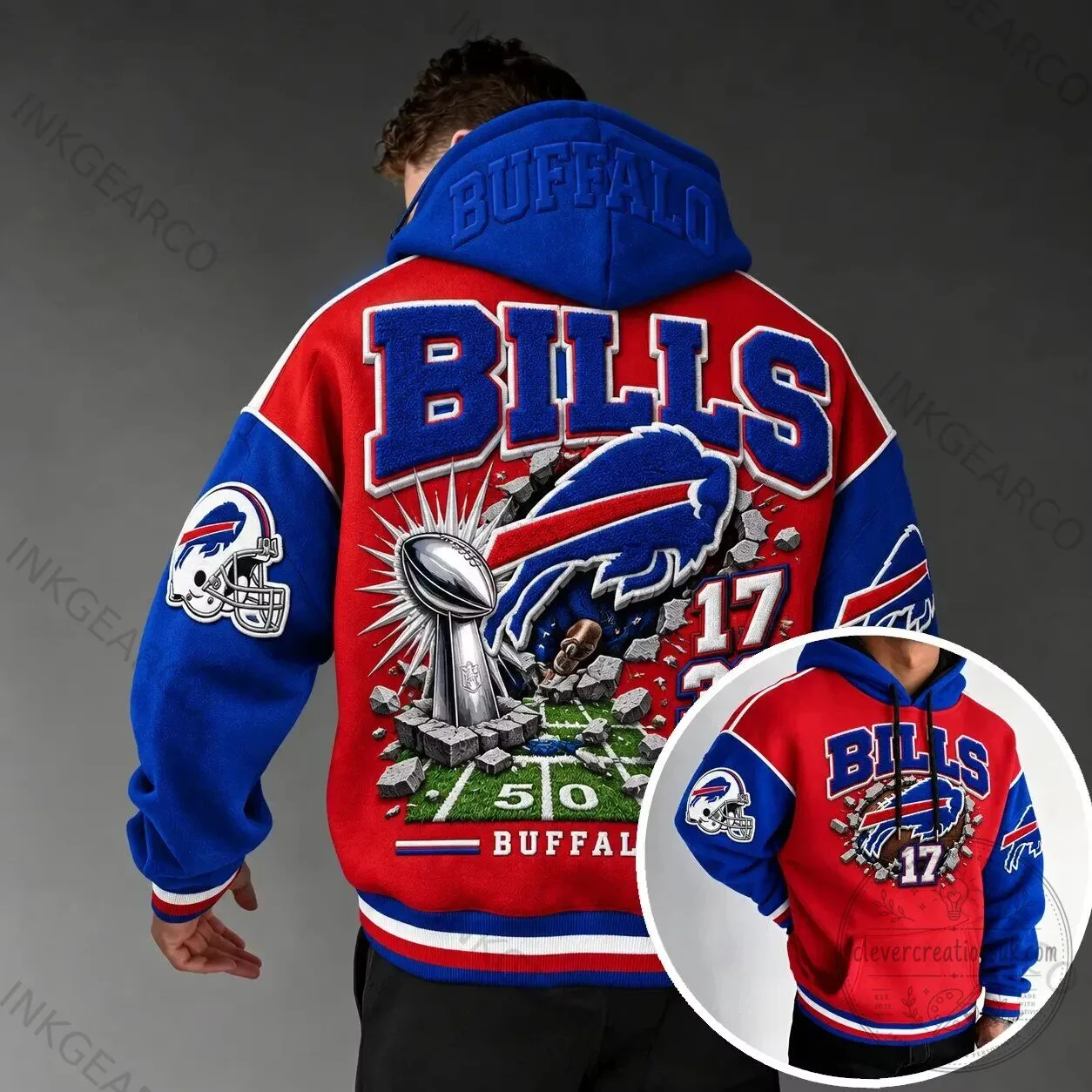 Buffalo Bills American Football Team Logo and Helmet Design Hoodie