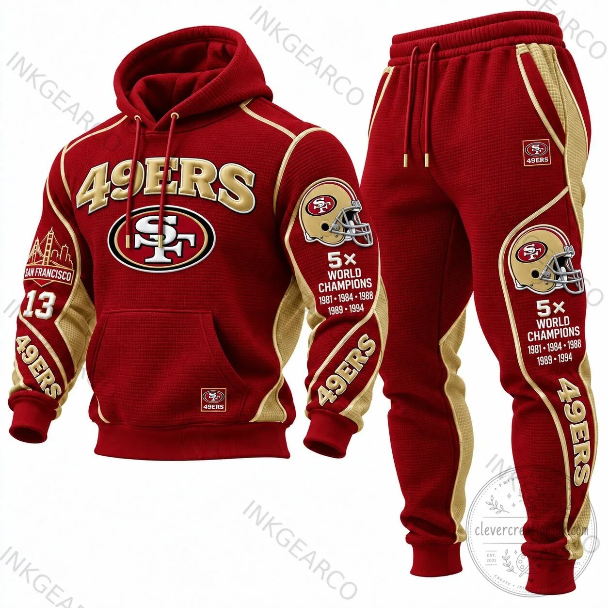 San Francisco 49ers Football Team Red Gold Design Hoodie and Jogger Pants Set