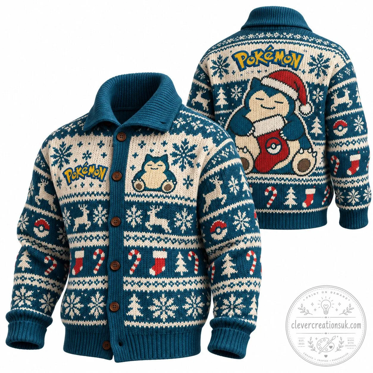Pokemon Snorlax Christmas Holiday Ugly Sweater Knitted Cardigan