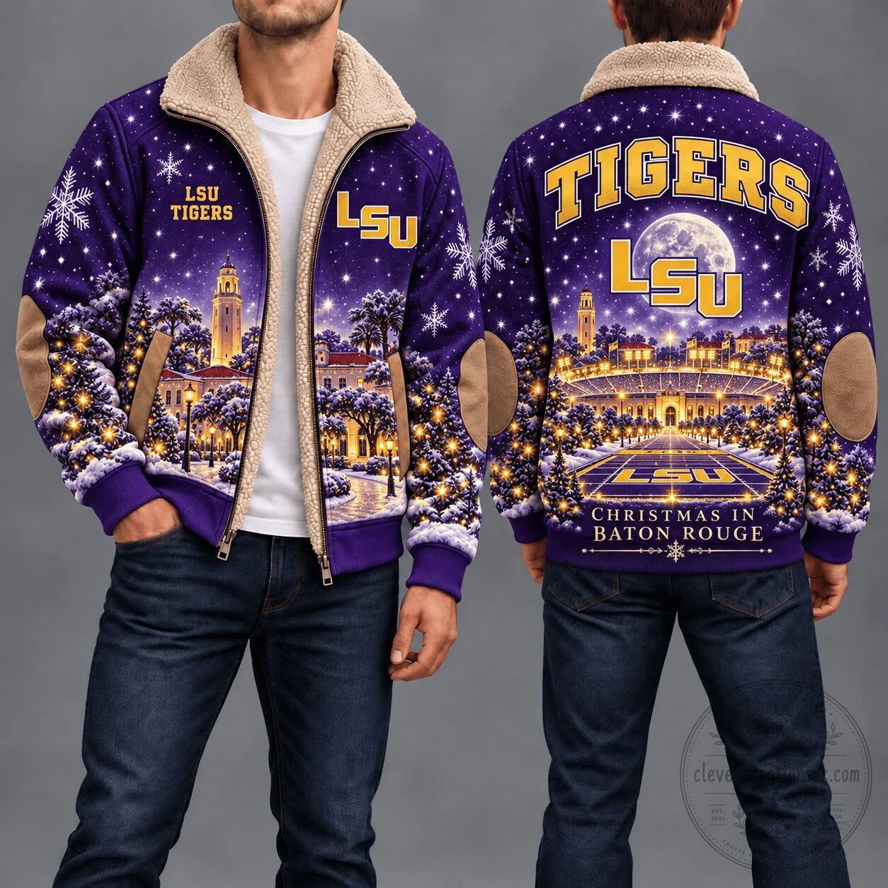 LSU Tigers Christmas in Baton Rouge Winter Sherpa Fleece Jacket