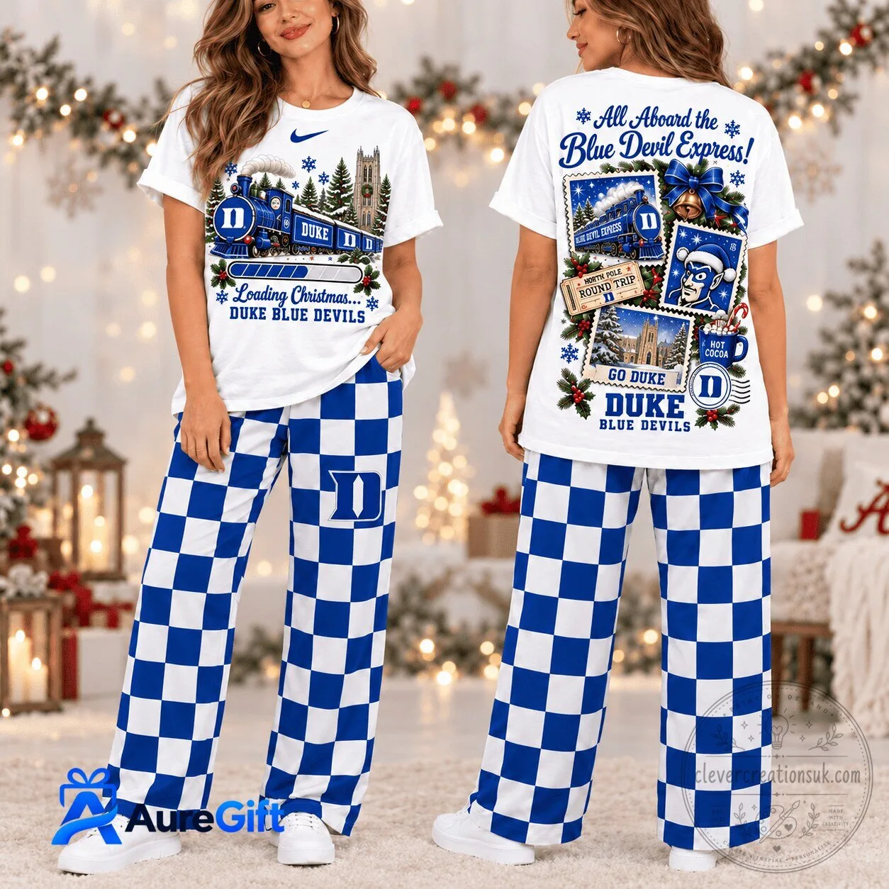 Duke Blue Devils Christmas Train Holiday Pajamas Set 2 Duke Blue Devils Christmas Train Holiday Pajamas Set