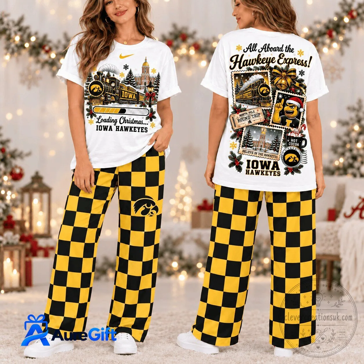 Iowa Hawkeyes Christmas Train Loading Holiday Pajamas Set