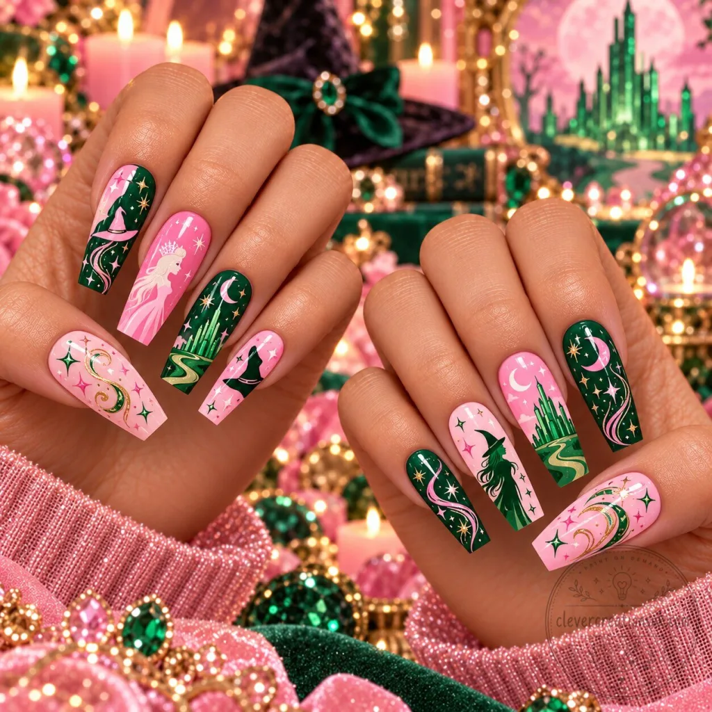 Wicked Witch of the West Pink and Emerald City Magic Fantasy Press-On Nails