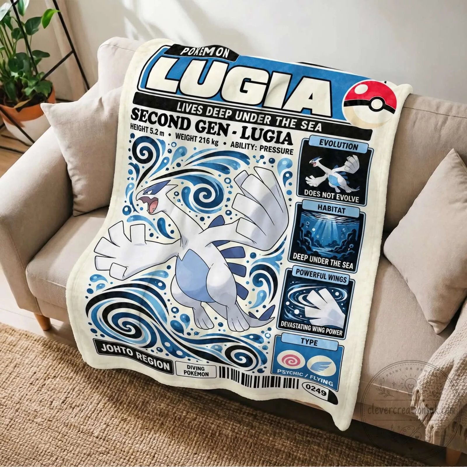 Pokemon Lugia Second Generation Diving Psychic Flying Fleece Blanket