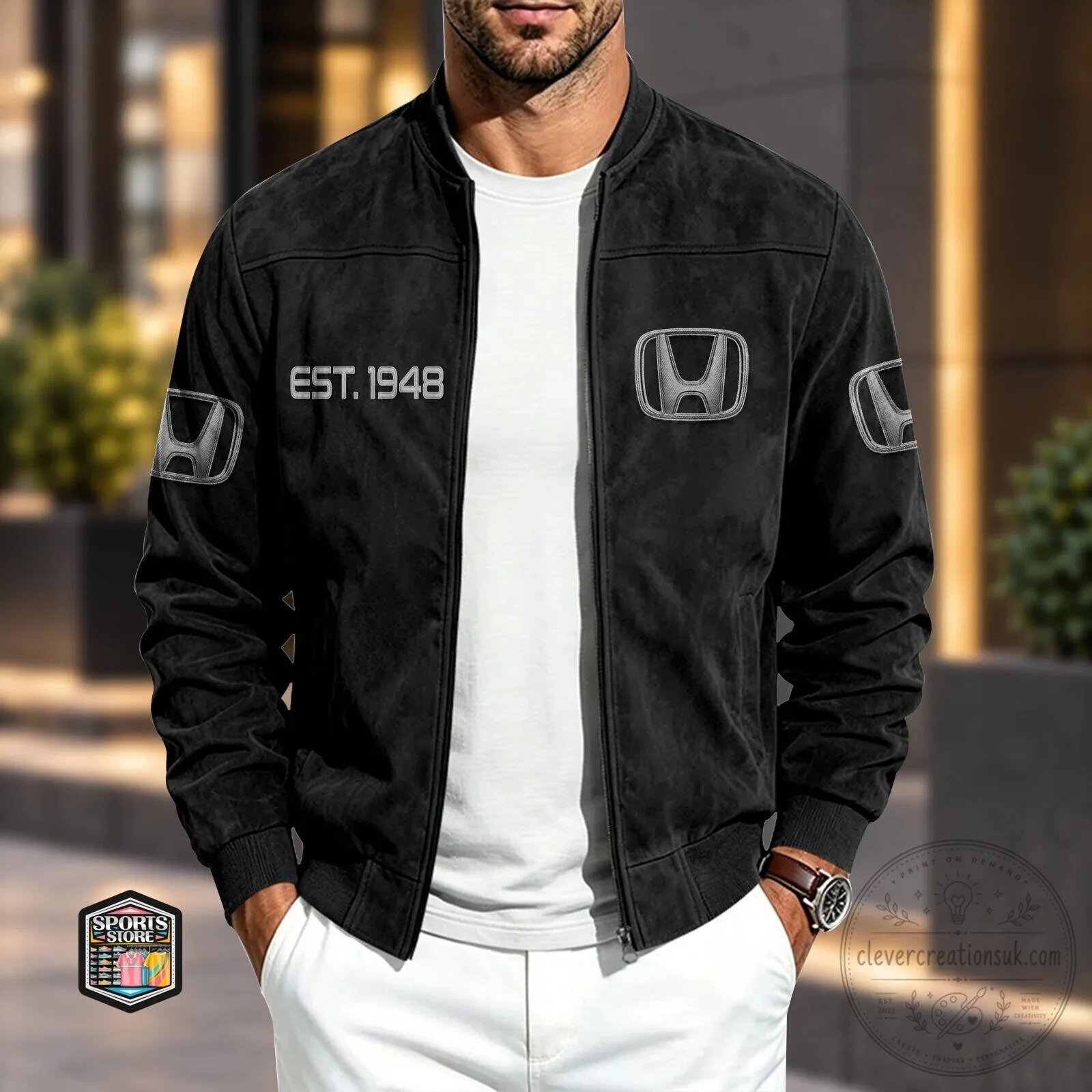 Honda Motor Company Established 1948 Logo Black Bomber Jacket