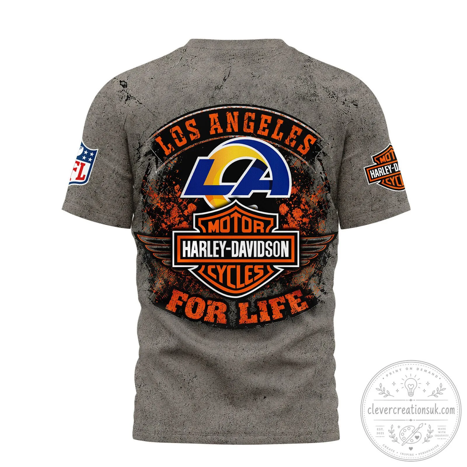 Los Angeles Rams Harley-Davidson Cycles For Life Premium 3D Graphic T-Shirt