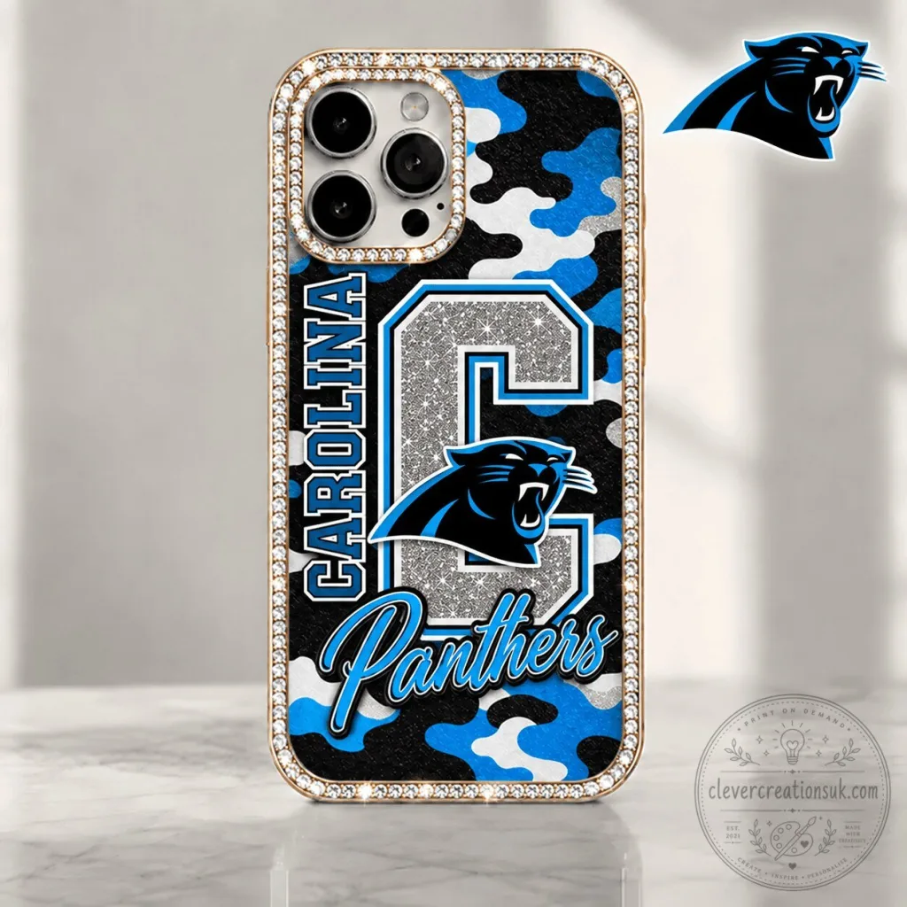 Carolina Panthers Blue Camouflage Glitter Bling Design Phone Case