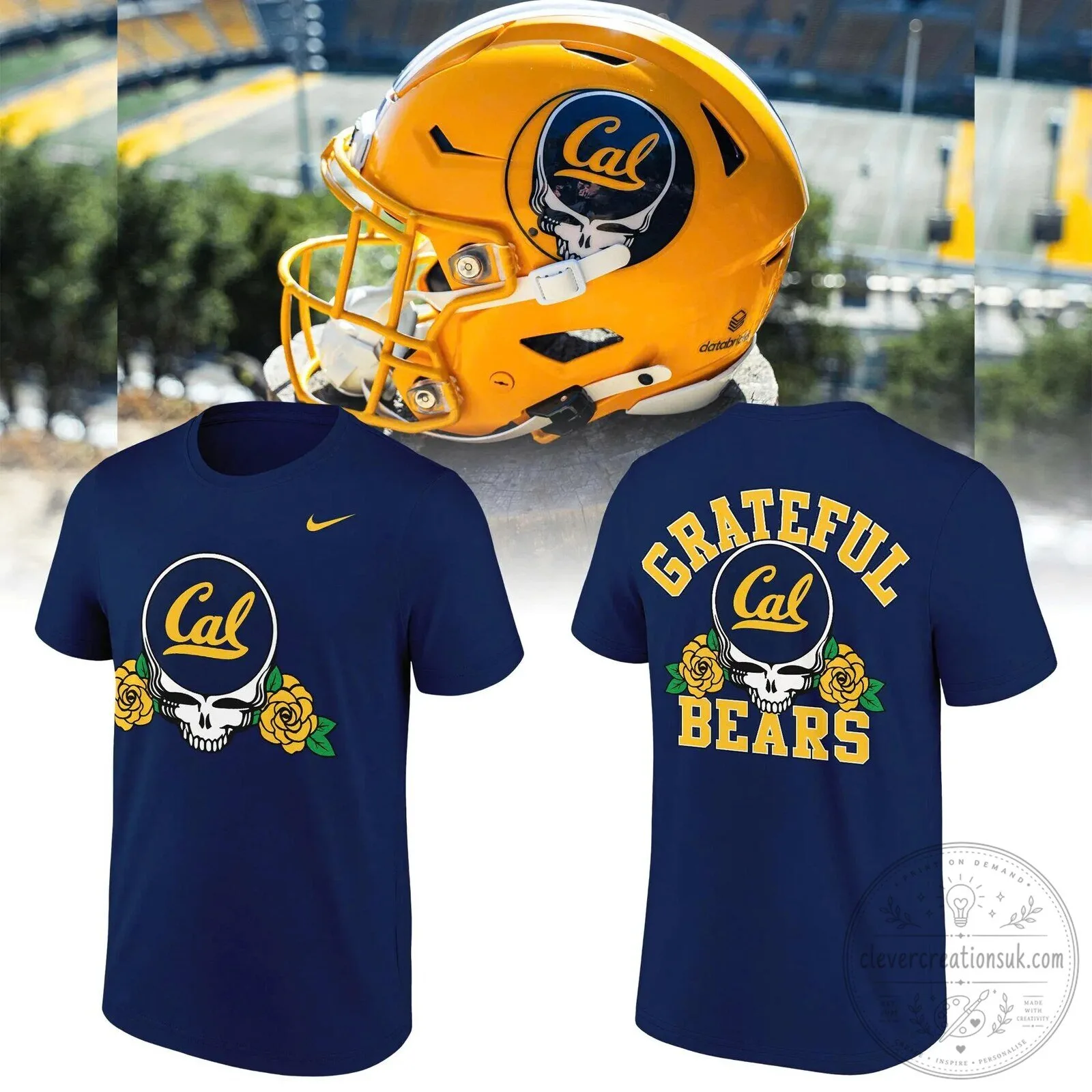 Grateful Dead Skull and Roses T-Shirt featuring California Golden Bears Design