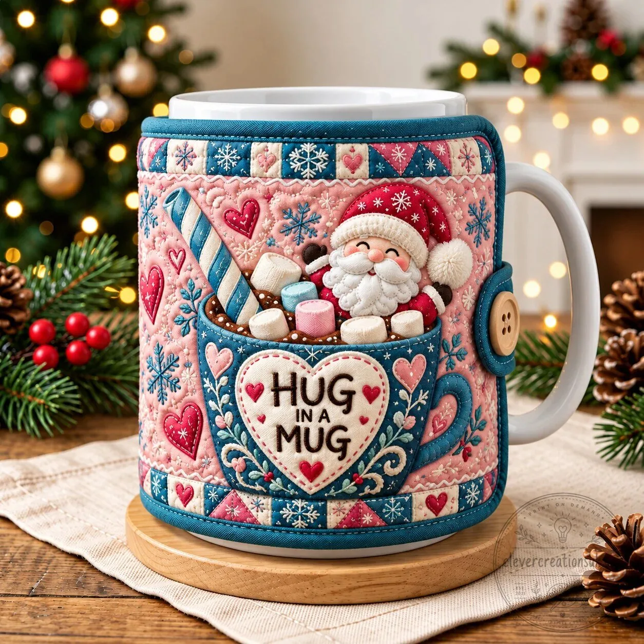 Christmas Santa Claus Hug In A Mug Quilted Mug Cozy