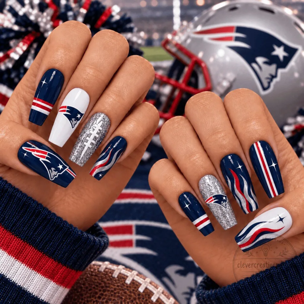New England Patriots NFL Football Team Spirit Press-On Nails Set for Game Day