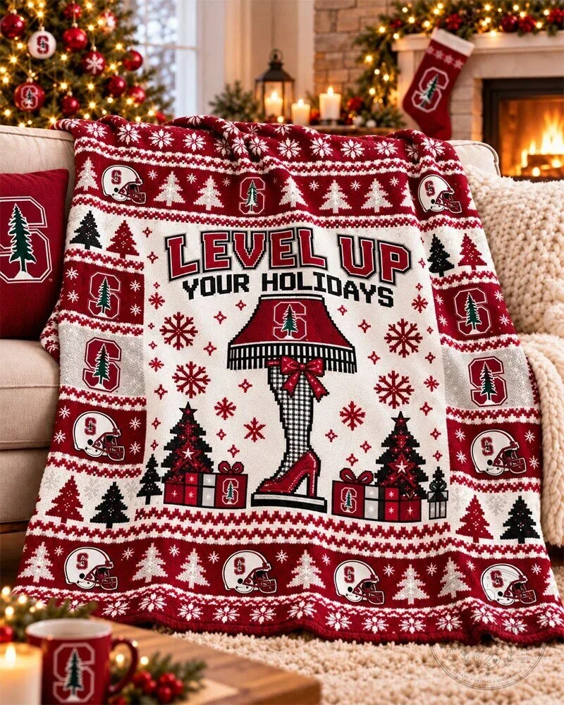 Stanford Cardinal Level Up Your Holidays Christmas Fleece Blanket