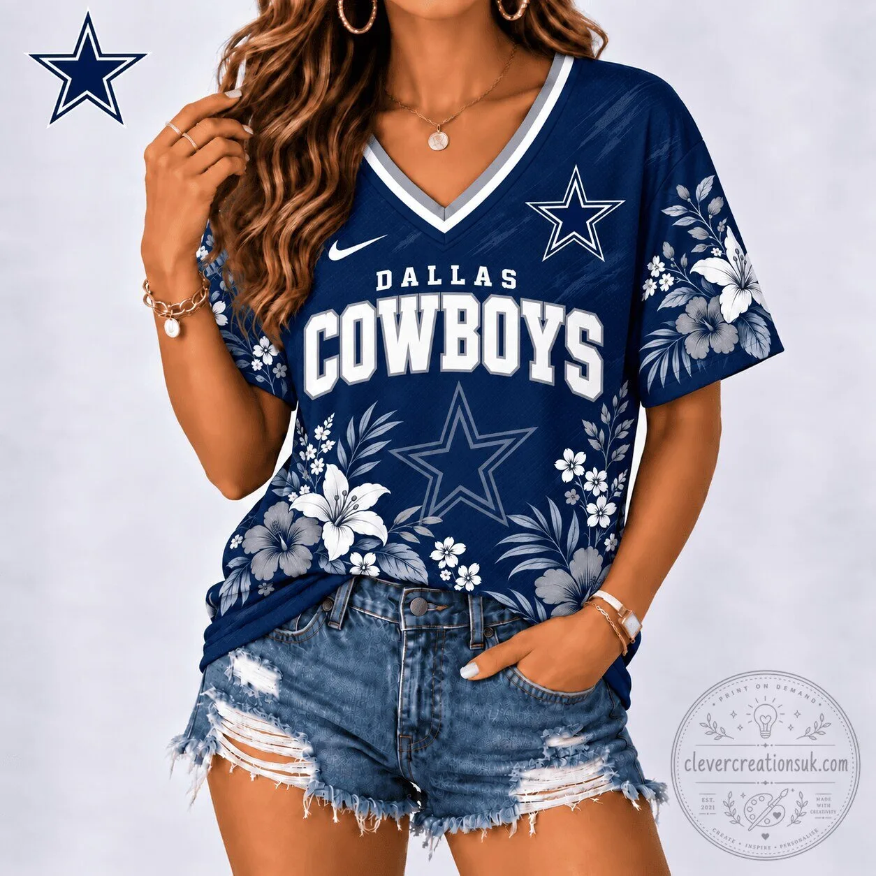 Dallas Cowboys Shirt Floral Spirit Game Ready V-Neck Premium T-Shirt