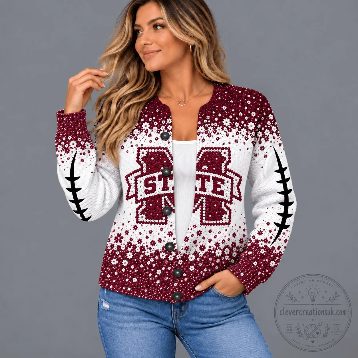 Mississippi State Bulldogs NCAA Floral Heritage Button-Up Cardigan Sweater