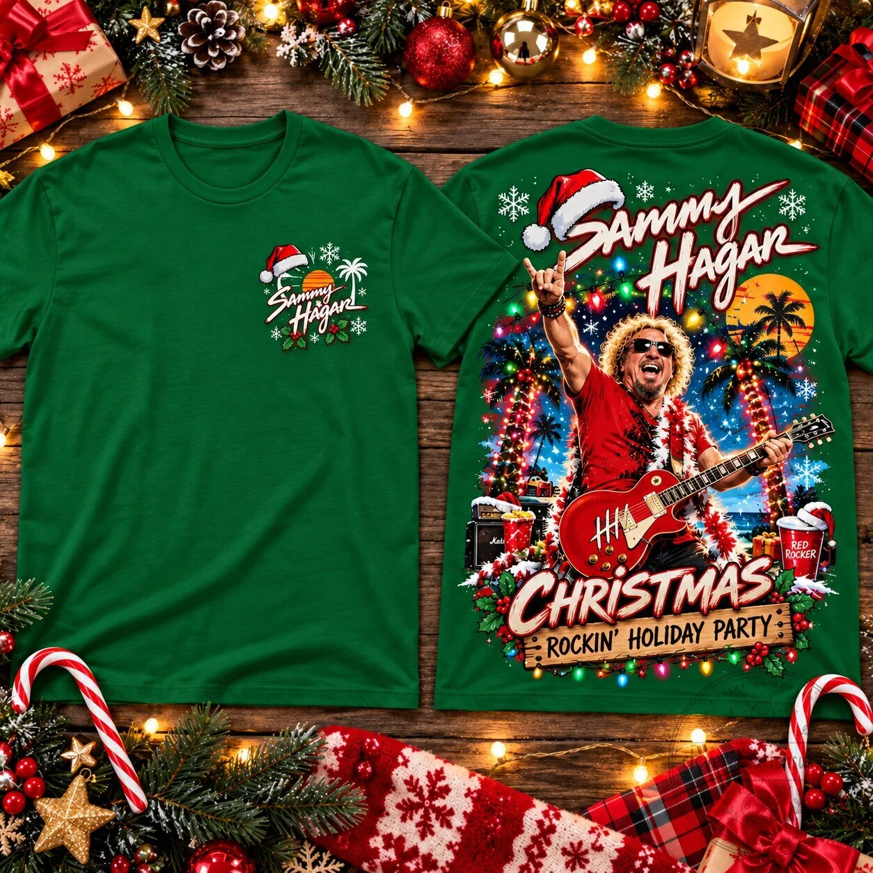 Sammy Hagar Christmas Rockin' Holiday Party Guitar Holiday T-Shirt