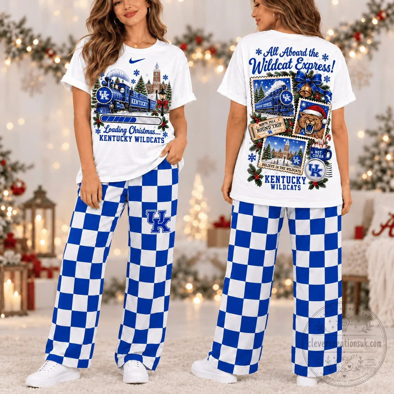 Kentucky Wildcats Christmas Pajamas Set for Women, Holiday Sleepwear