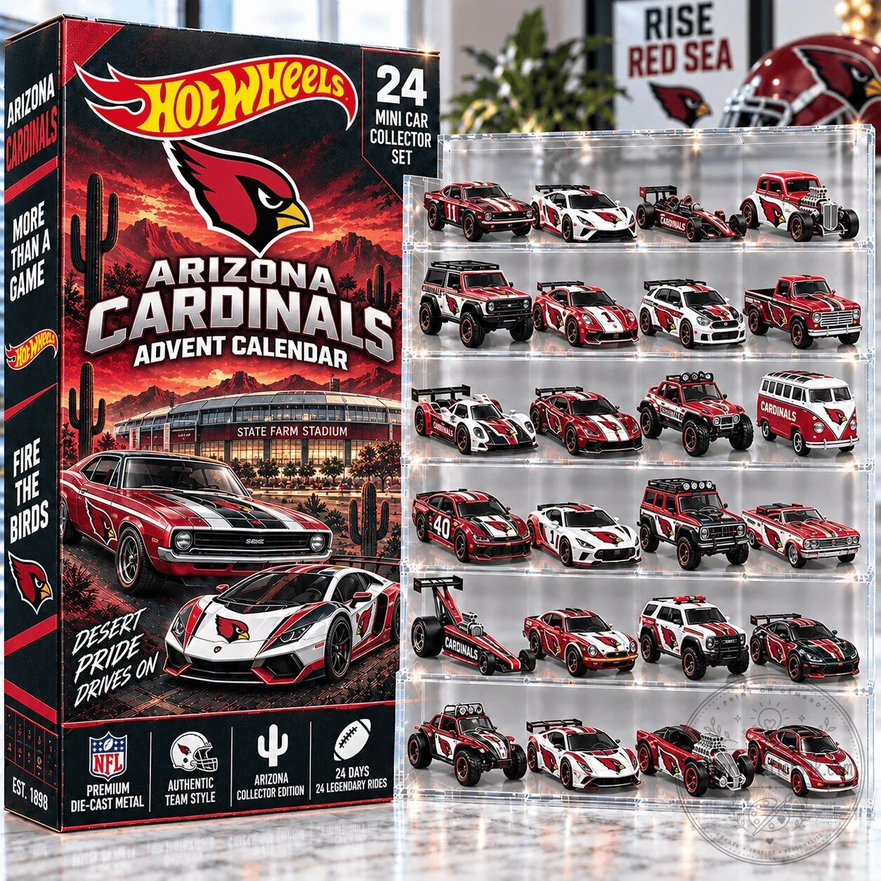 Arizona Cardinals Hot Wheels Advent Calendar 24 Mini Car Collector Set