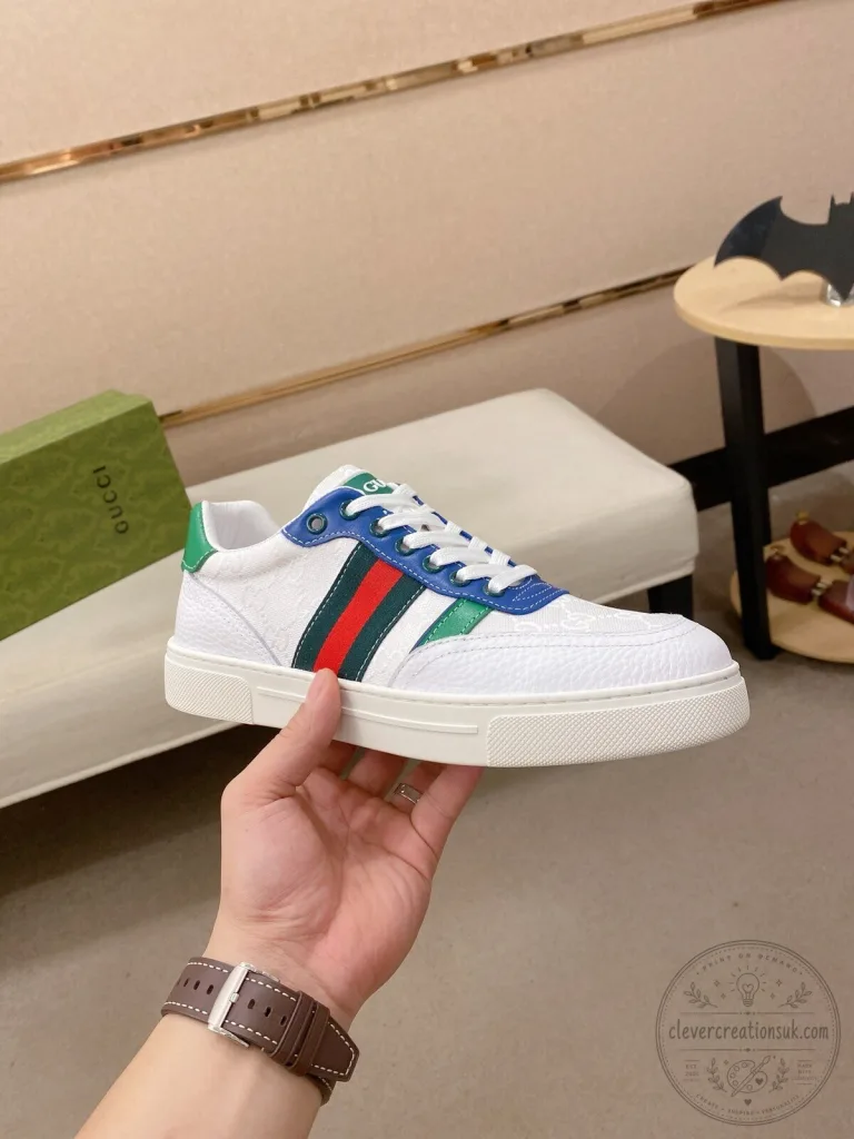 Gucci White Leather Blue Green Red Stripe Casual Sneakers Shoes