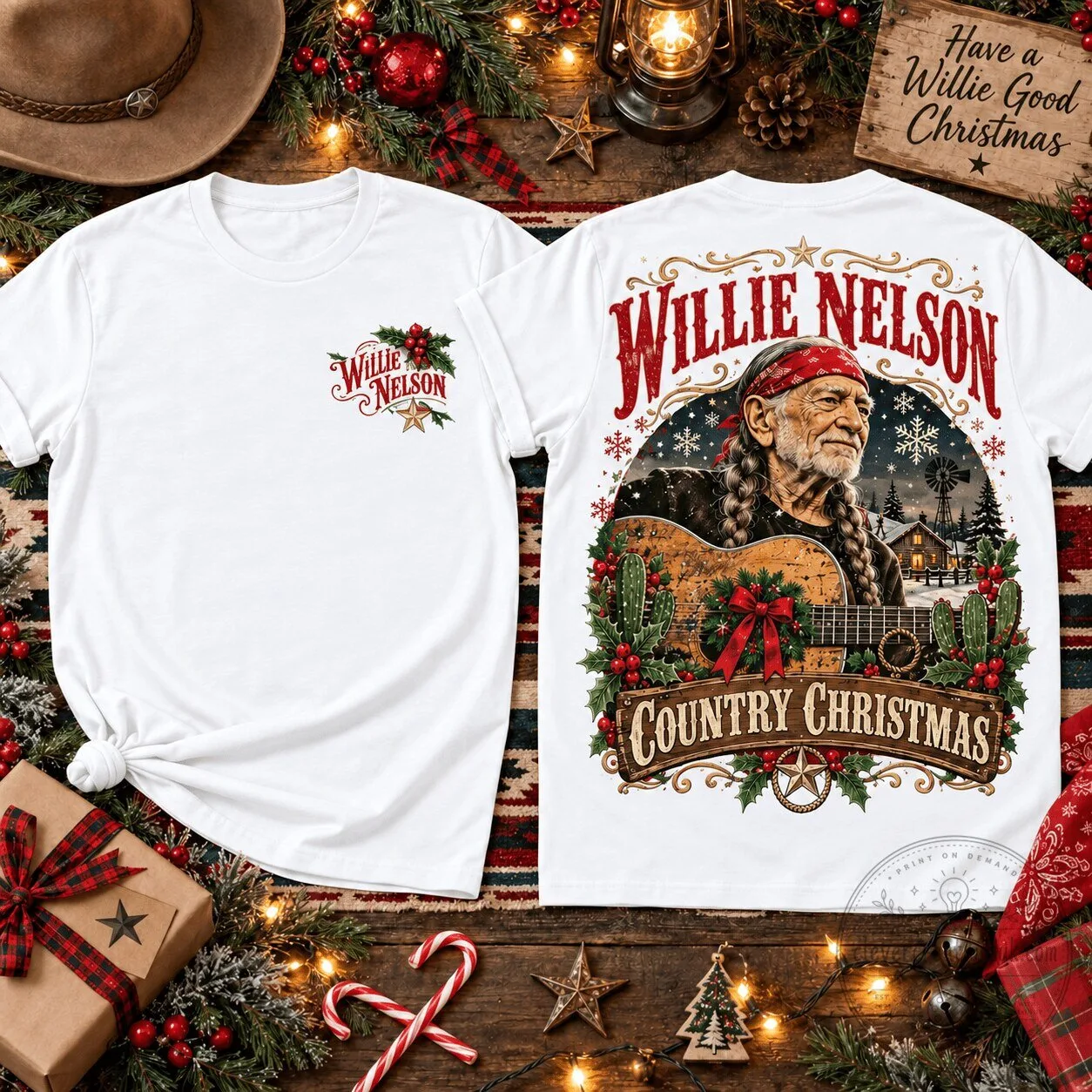 Willie Nelson Country Christmas Music Graphic T-Shirt for Dedicated Fans