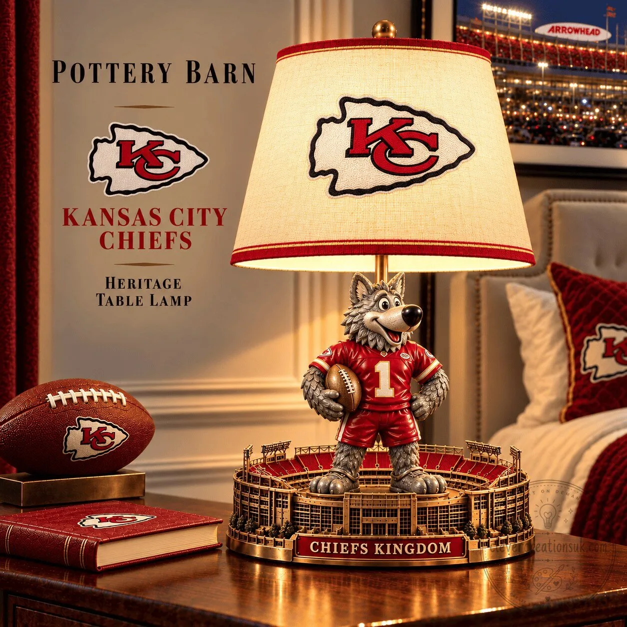 Kansas City Chiefs Wolf Mascot Football Stadium Heritage Table Lamp