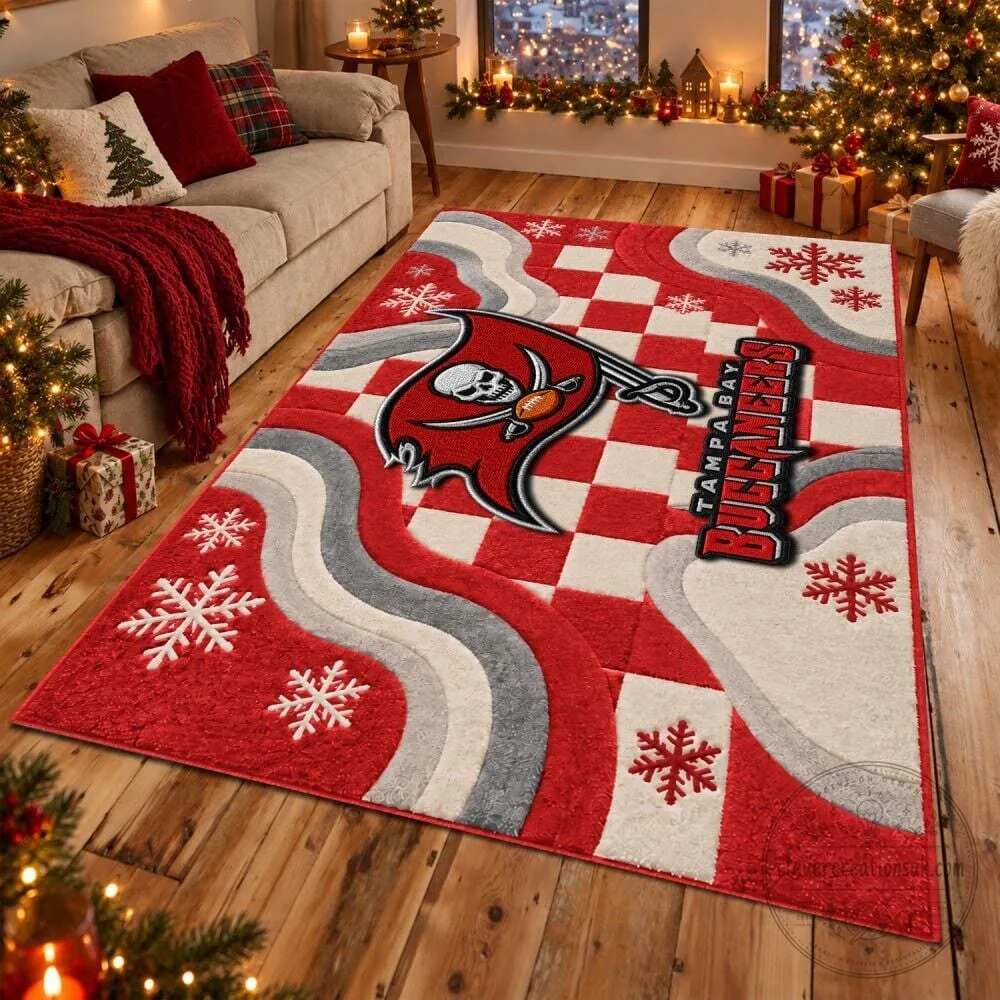 Tampa Bay Buccaneers Christmas Winter Holiday Snowflakes Area Rug