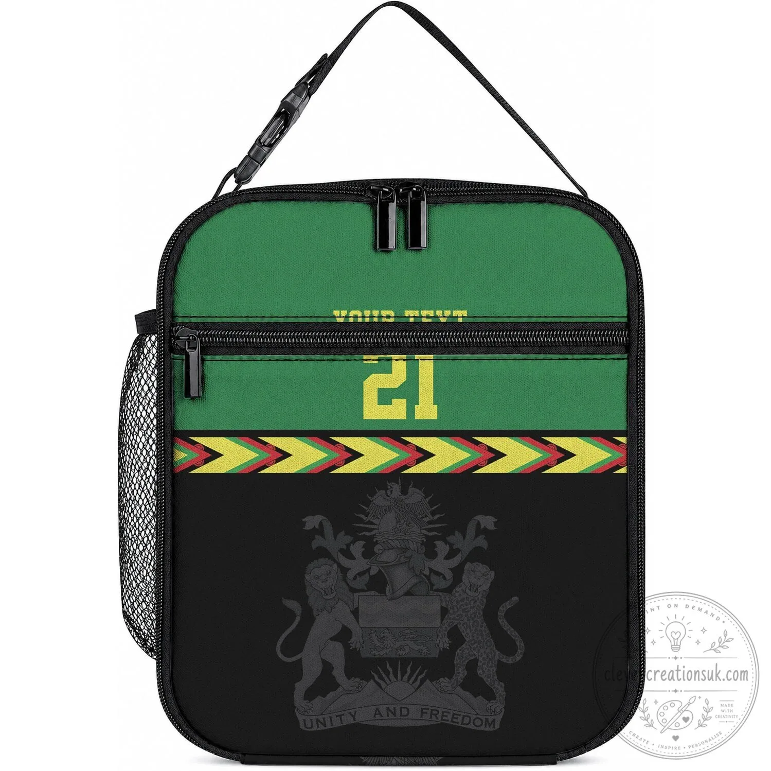 Malawi National Flag Chevron Pattern Insulated Lunch Bag with Custom Text